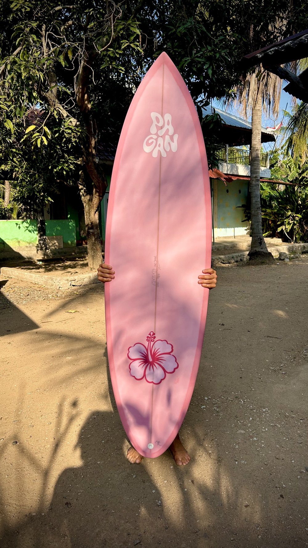 Pink hibiscus board on the track